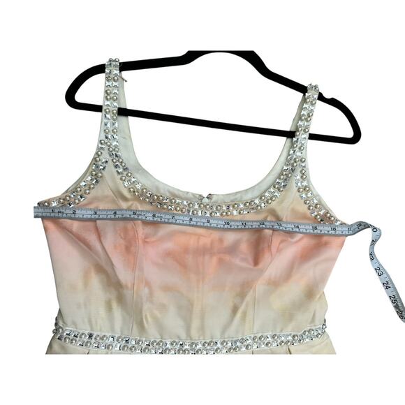 Carmen Marc Valvo Pearl Embellished Peach Ombre Cocktail Dress Sz 6 - Picture 10 of 14